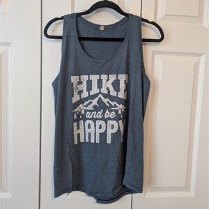 Instant Message “Hike and Be Happy” Tank Top | Women’s Large Blue Heather